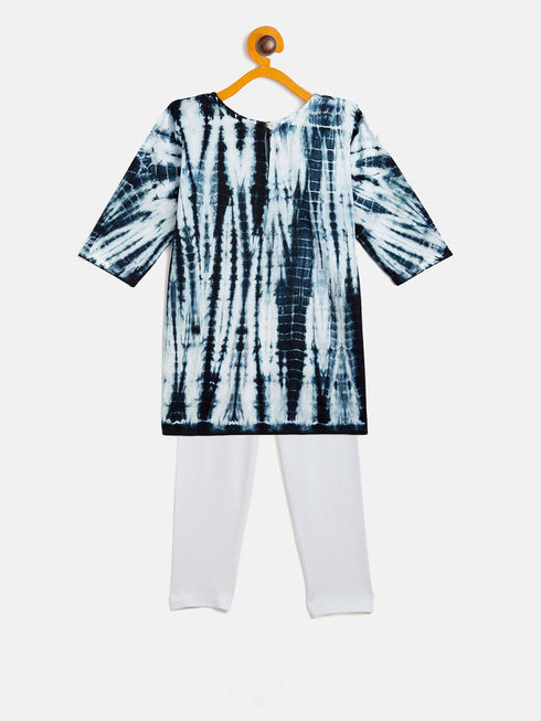 Vastramay SISHU Girls Black & White Pure Cotton Tie-Dye Kurta Leggings & Dupatta Set